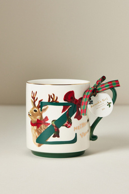 Anthropologie Nathalie Lete Stoneware Holiday Monogram Mug In Multi