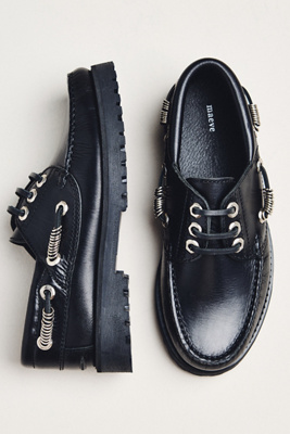 Maeve Lug Sole Boat Shoes In Black