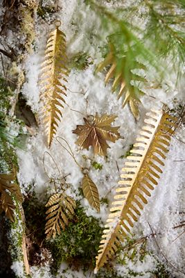 Gold Foil Fern Frond Ornaments, Set of 12