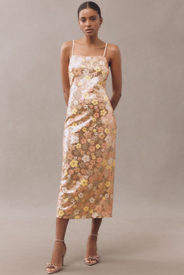 Endless Rose Sleeveless Sequin Floral Midi Dress | Anthropologie