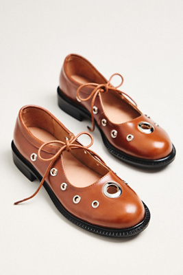All Black Reinforce Studded Lace-up Loafers In Brown