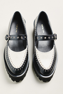All Black Studded Mary Jane Platform Shoes In Black