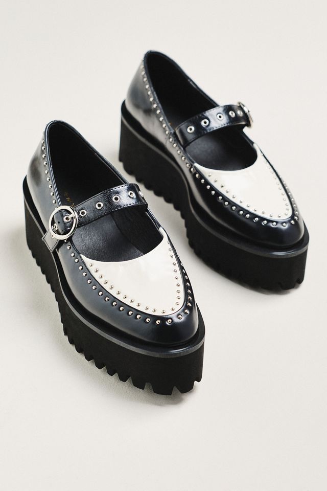 All Black Studded Mary Jane Platform Shoes #1