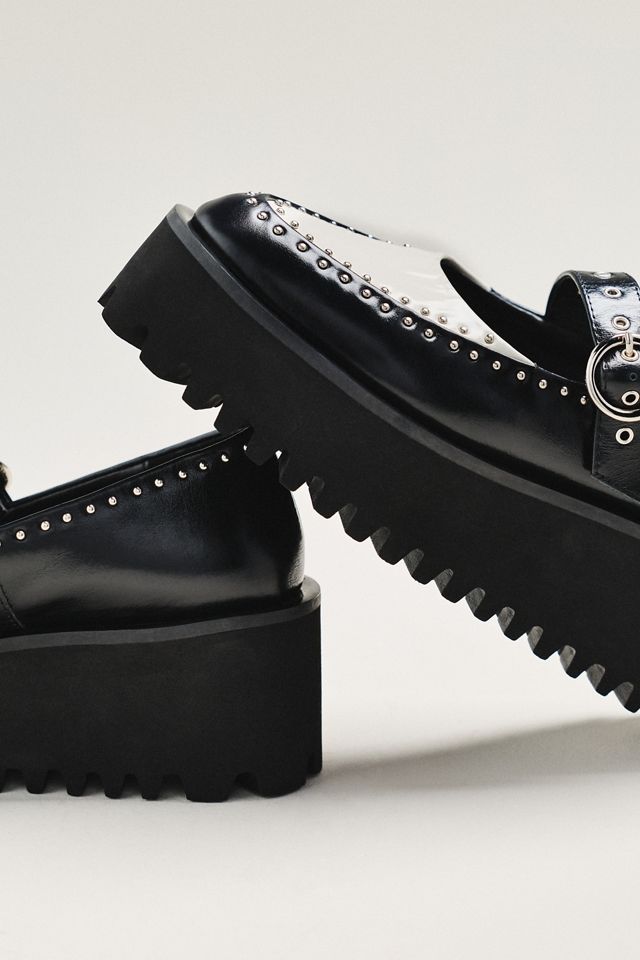All Black Studded Mary Jane Platform Shoes #2