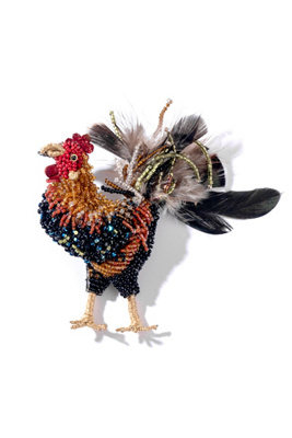 Deepa Gurnani Rooster Brooch In Multi