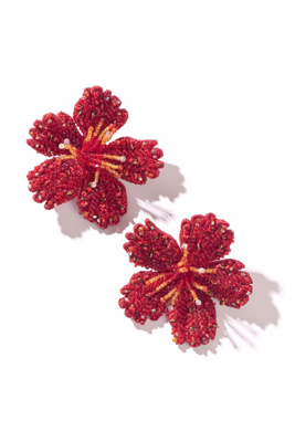 Deepa Gurnani Hibiscus Flower Clip-on Earrings In Red