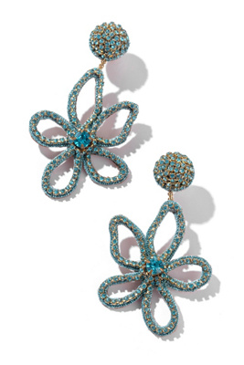 Deepa Gurnani Fiorella Flower Drop Earrings In Blue