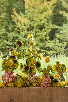 Terrain Patterned Papier Mache Bud Vase, Oranges + Greens In Multi