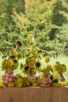 Patterned Papier Mache Bud Vase, Oranges + Greens