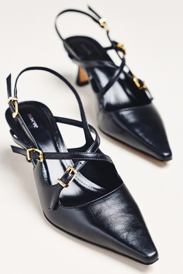 Maeve Cross-strap Slingback Kitten Heels In Black