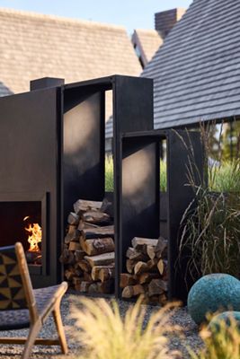 Weathering Steel Rectangle Log Holder, Black