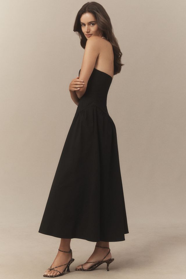 BHLDN Strapless Scallop Drop-Waist Midi Dress