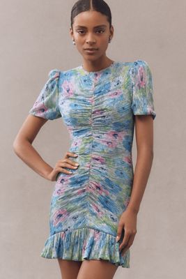 Dress The Population Bella One-Shoulder Tie-Waist Side-Slit Plissé