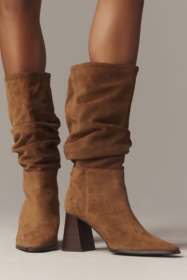By Anthropologie Scrunch Suede Block-Heel Boots