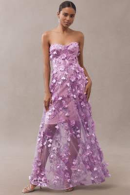Melissa Strapless Sequin Floral Appliqué Maxi Dress
