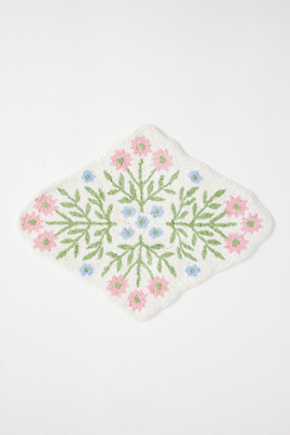 Ellen Merchant Tufted Floral Cotton Bath Mat In Green