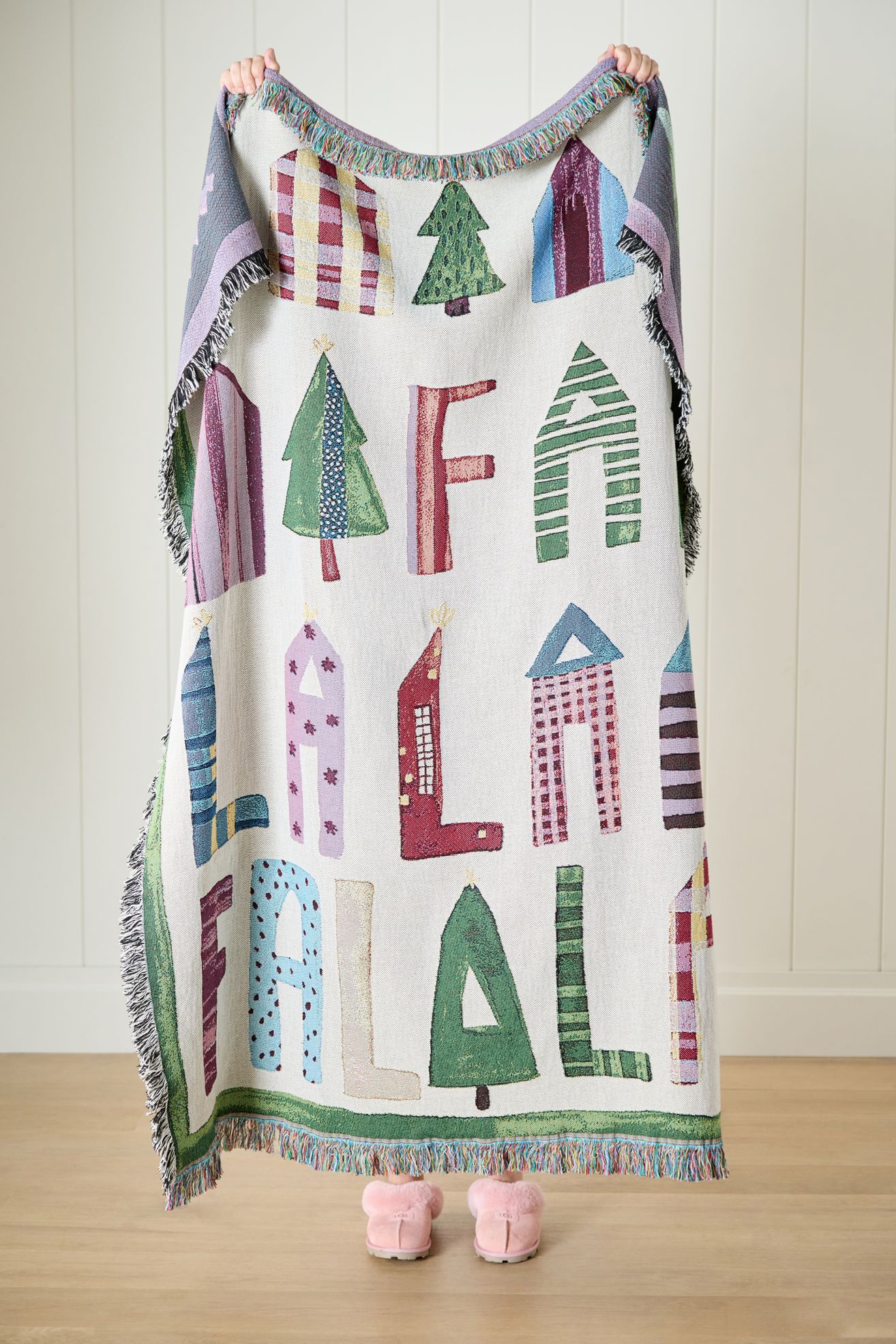 Winterscape Woven Cotton Throw Blanket - Fa La La, Standard, 50" x 70"