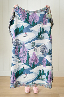 Anthropologie Winterscape Woven Cotton Throw Blanket In Multi