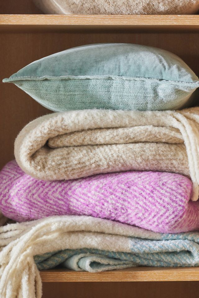 Laurie Herringbone Woven Wool Fringe Throw Blanket #3