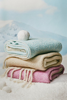 Laurie Herringbone Woven Wool Fringe Throw Blanket