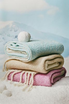 Laurie Herringbone Woven Wool Fringe Throw Blanket