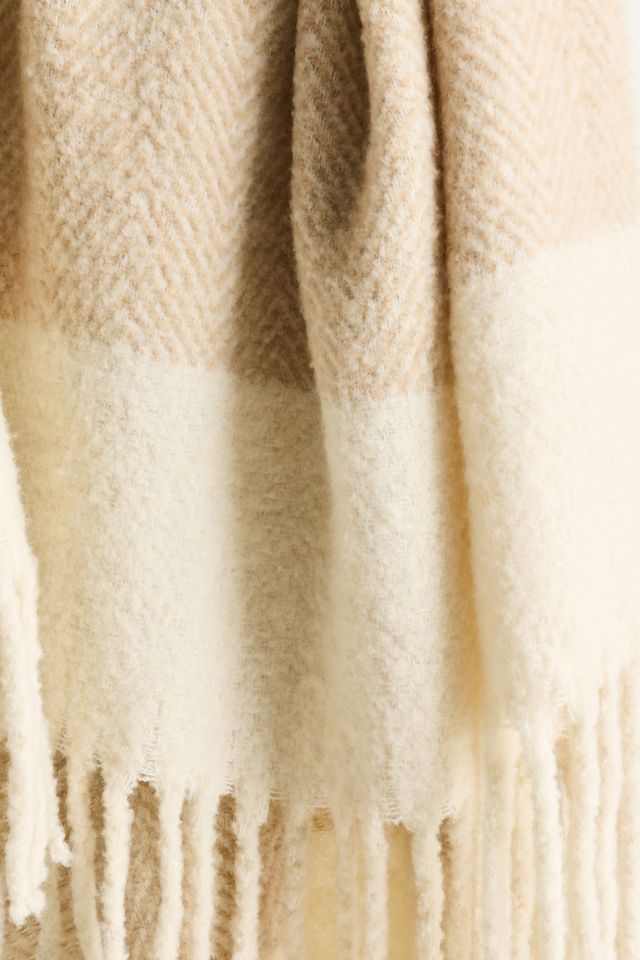 Laurie Herringbone Woven Wool Fringe Throw Blanket #2