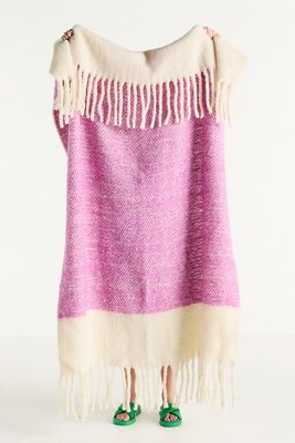 Laurie Herringbone Woven Wool Fringe Throw Blanket
