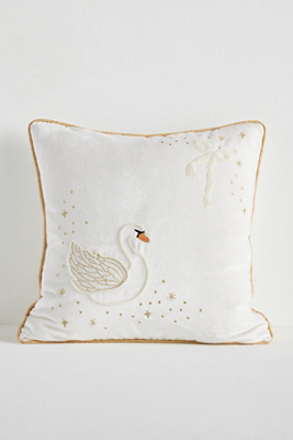 Anthropologie Coretta Mini Beaded Velvet Cushion In White