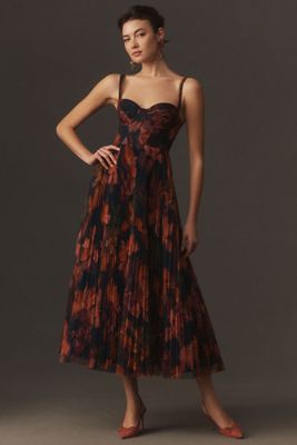 Hutch Amara Corset Pleated Lace Fit & Flare Midi Dress | Anthropologie