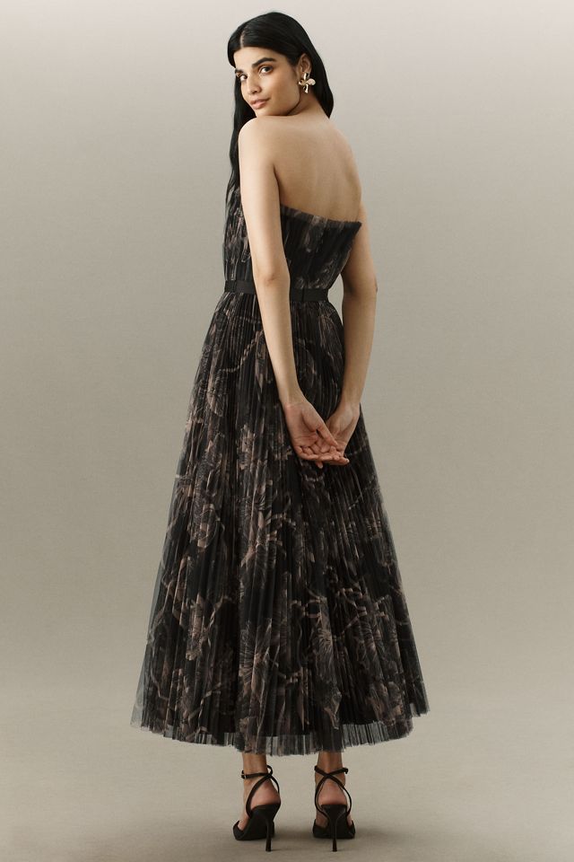 Hutch Bromley Pleated Strapless A-Line Maxi Dress