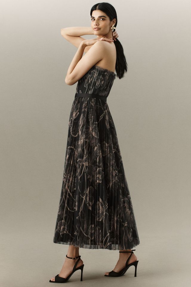 Hutch Bromley Pleated Strapless A-Line Maxi Dress