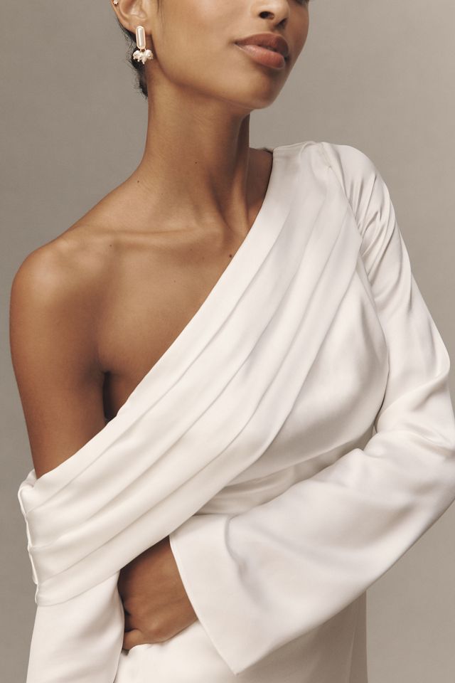 BHLDN Long-Sleeve Asymmetric Off-Shoulder Mini Dress #3