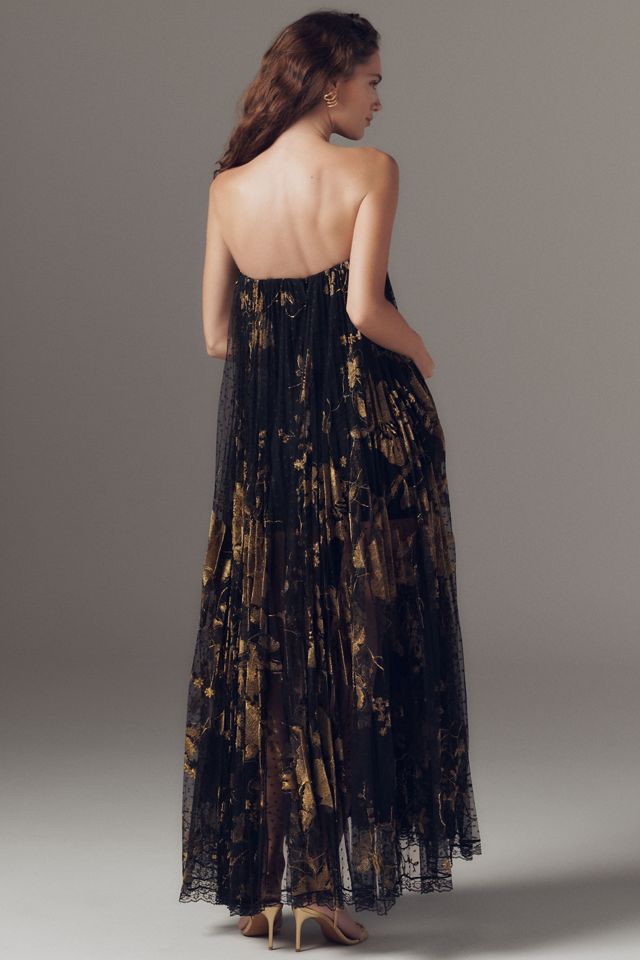 Helsi Delphine Strapless Pleated Sheer Lace Maxi Dress #1