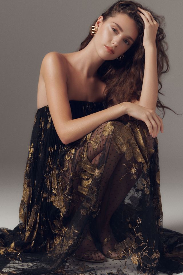 Helsi Delphine Strapless Pleated Sheer Lace Maxi Dress #3
