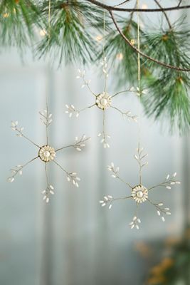 Pearl Snowflake Ornaments, Set of 3