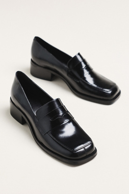 Maeve Square-toe Loafer Heels In Black
