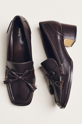 Maeve Bow Detail Loafer Heels In Brown
