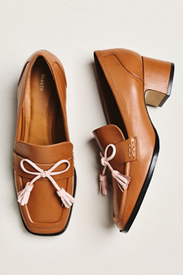 Maeve Bow Detail Loafer Heels In Brown