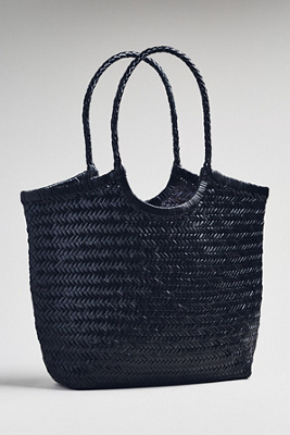 By Anthropologie Woven Leather Tote In Black