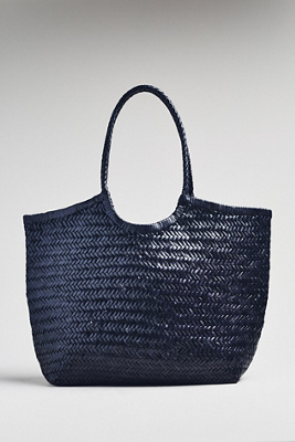 By Anthropologie Woven Leather Tote In Blue