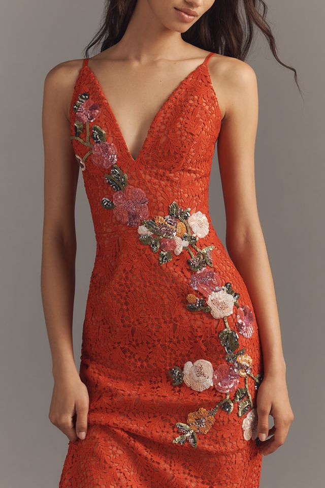 Anthropologie ★ Helsi Martine Floral Sequin Lace Midi Dress Helsi Martine Sleeveless 3D Floral Sequin Lace Midi Dress