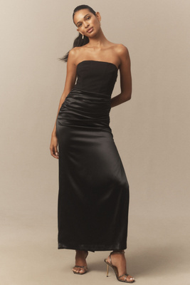 Bhldn Anastasia Strapless Satin Crepe Combo Maxi Dress In Black