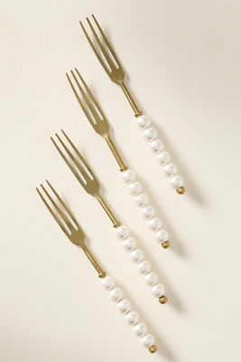 Anthropologie Perla Appetizer Forks, Set Of 4 In White