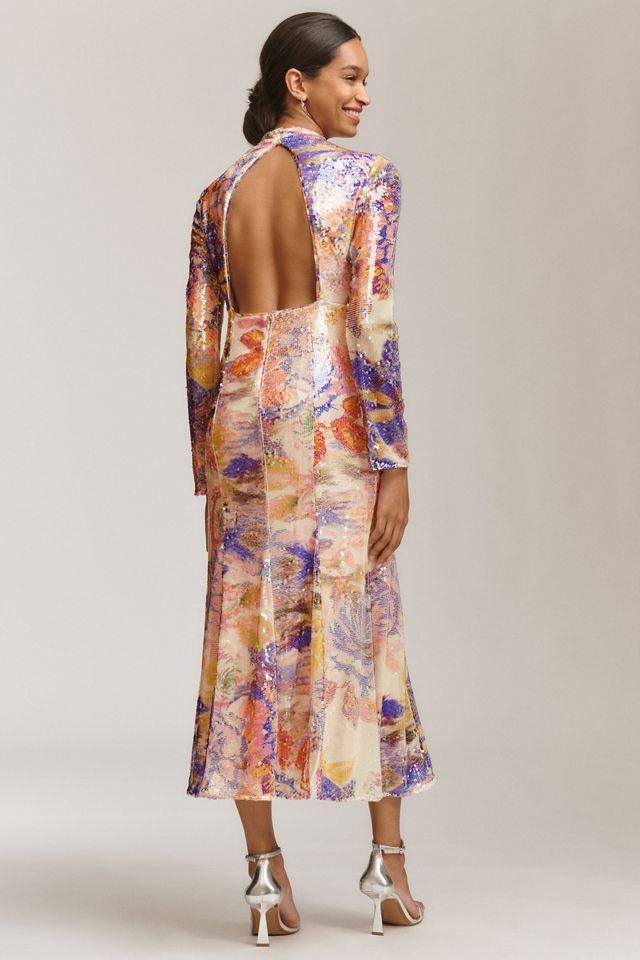 BHLDN Sequin Mock-Neck Long-Sleeve Maxi Dress