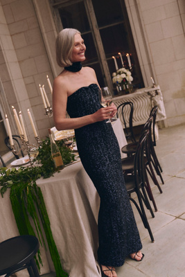 Mare Mare Sequin Strapless Column Maxi Dress In Blue