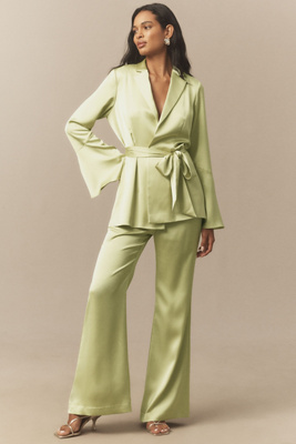 Mare Mare Long-sleeve Wrap Top & Pants Set In Green