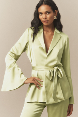 Mare Mare Satin Long-sleeve Wrap Top In Green