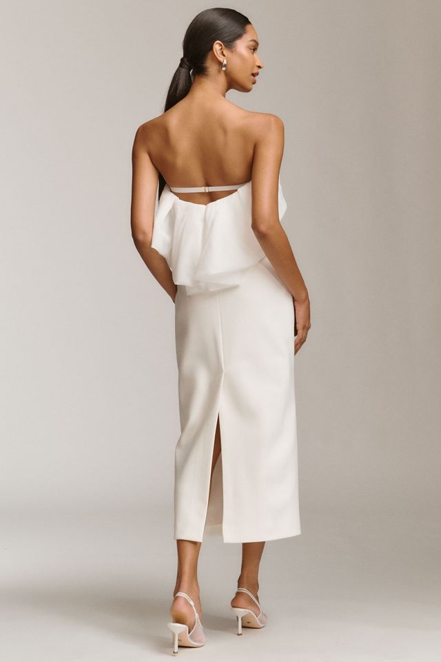 BHLDN Strapless Chiffon Ruffle Slim Midi Dress #1
