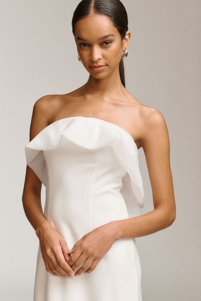 BHLDN Strapless Chiffon Ruffle Slim Midi Dress #2