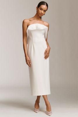 BHLDN Strapless Chiffon Ruffle Slim Midi Dress